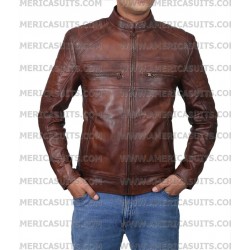 Men Brown Waxed Cafe Racer Retro Jacket